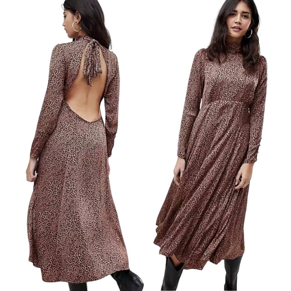 FREE PEOPLE‎ Blogger Favorite Cocoa Loveless Leopard Midi Dress